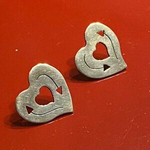Vintage Sterling Silver heart cut out earrings stamped Mexico